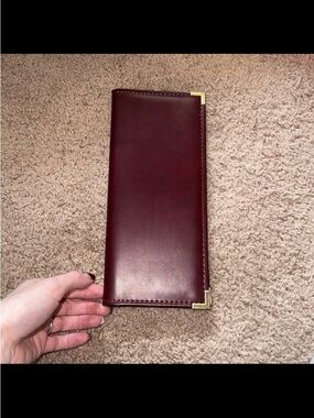 Vintage Maroon Leather Business Card Holder Wallet Clutch